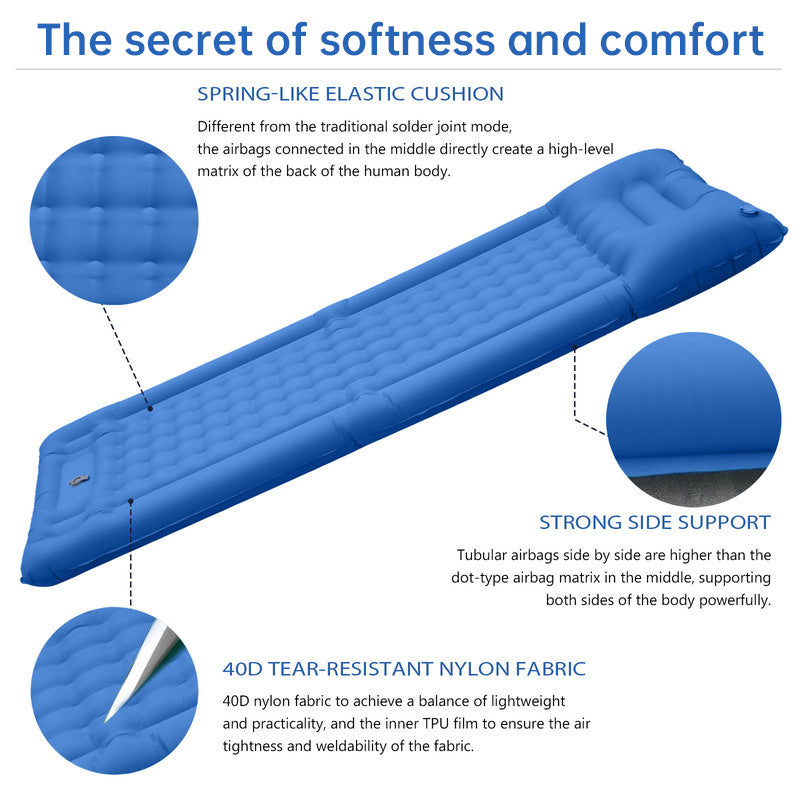 Outdoor thicken self-inflating camping mattress