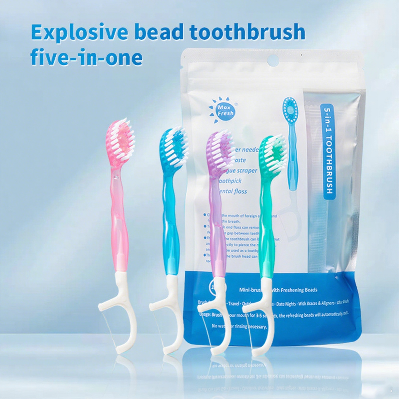 Explosion bead disposable toothbrush mini multifunctional with soft bristles dental floss toothpick